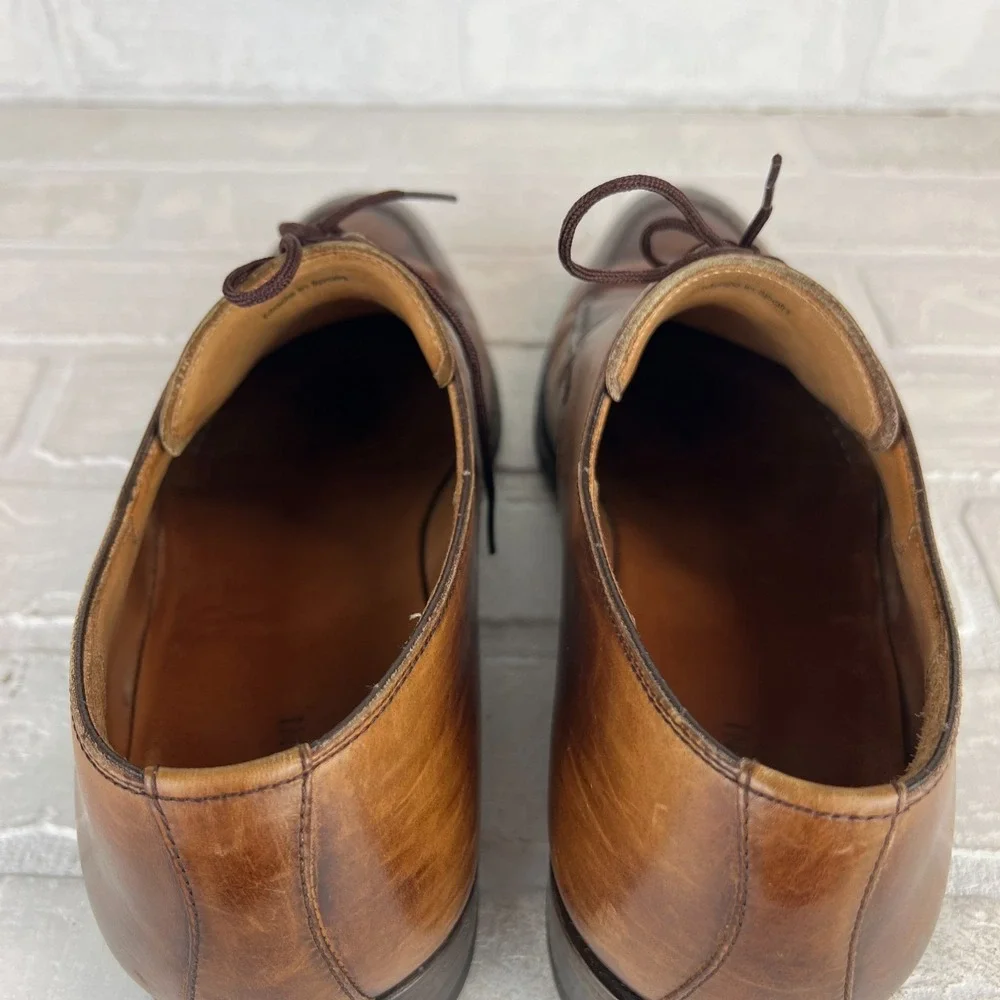 Magnanni Dress Shoes Mens 10.5 Brown Leather Basilio Apron Toe Lace Up Business